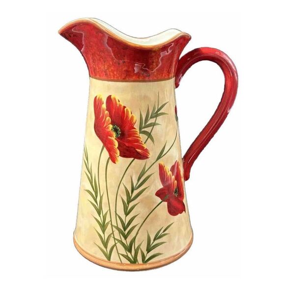 Pier 1 Imports Hand-Painted 11.25” Earthenware Pitcher Poppies Collection - Picture 6 of 6